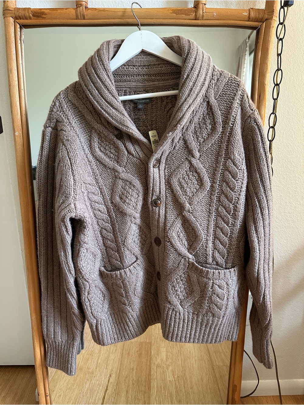 L.L. Bean Shawl Collar Cable Knit Cardigan - Taupe